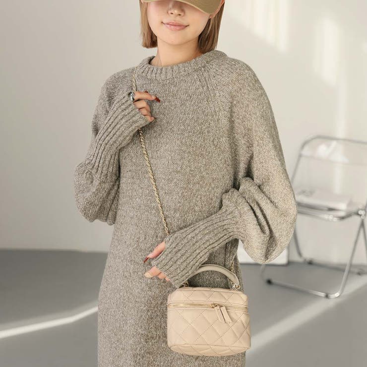 指ぬきボリューム袖クルーメランジニットワンピース | Girly Doll | 詳細画像8 