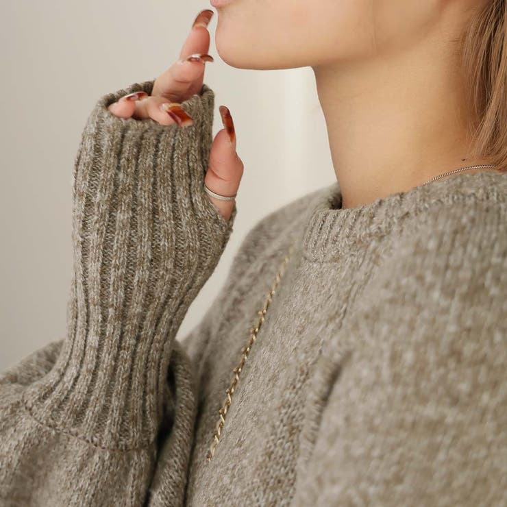 指ぬきボリューム袖クルーメランジニットワンピース | Girly Doll | 詳細画像9 