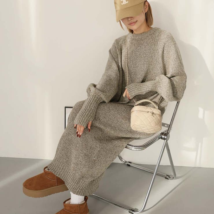 指ぬきボリューム袖クルーメランジニットワンピース | Girly Doll | 詳細画像10 