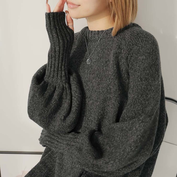 指ぬきボリューム袖クルーメランジニットワンピース | Girly Doll | 詳細画像13 