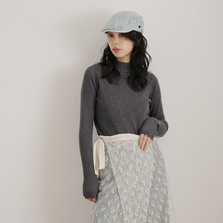 モクチャコール | ボトルネックワイドリブニットプルオーバー | Girly Doll
