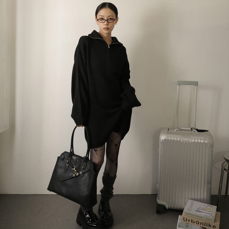 ブラック | リサイクルポリ ハーフジップニット | Girly Doll