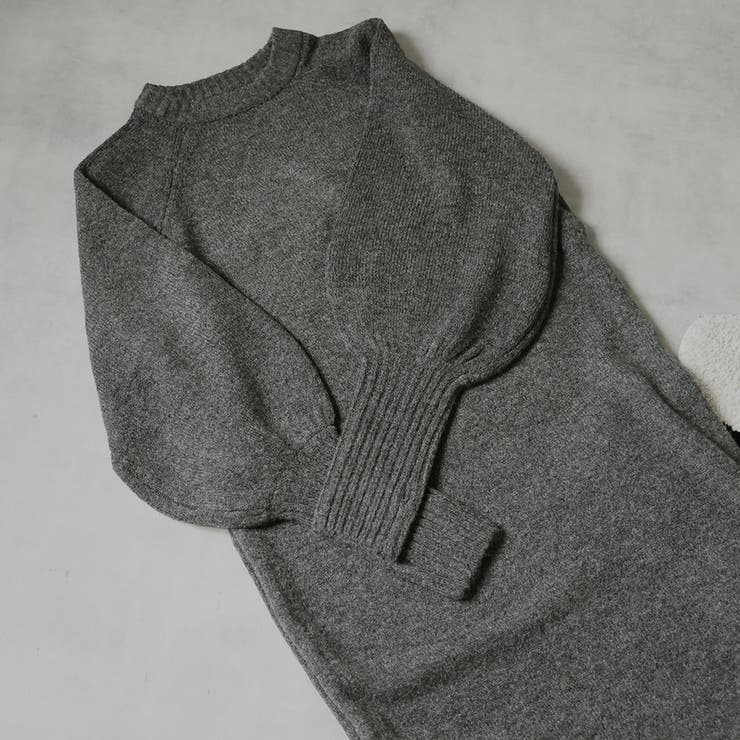 指ぬきボリューム袖クルーメランジニットワンピ | Girly Doll | 詳細画像2 