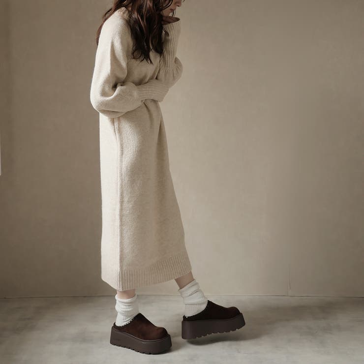 指ぬきボリューム袖クルーメランジニットワンピ | Girly Doll | 詳細画像5 