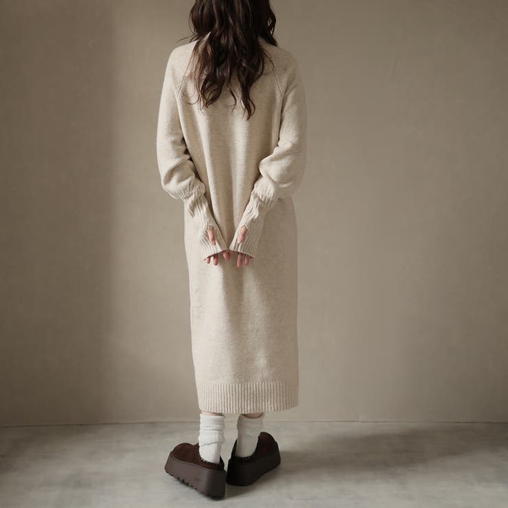 指ぬきボリューム袖クルーメランジニットワンピ | Girly Doll | 詳細画像6 