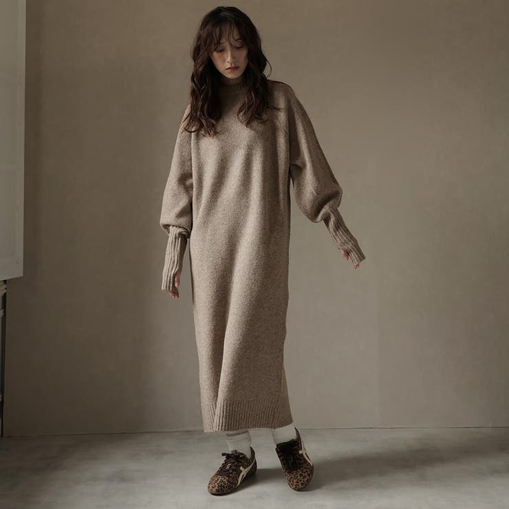 指ぬきボリューム袖クルーメランジニットワンピ | Girly Doll | 詳細画像7 