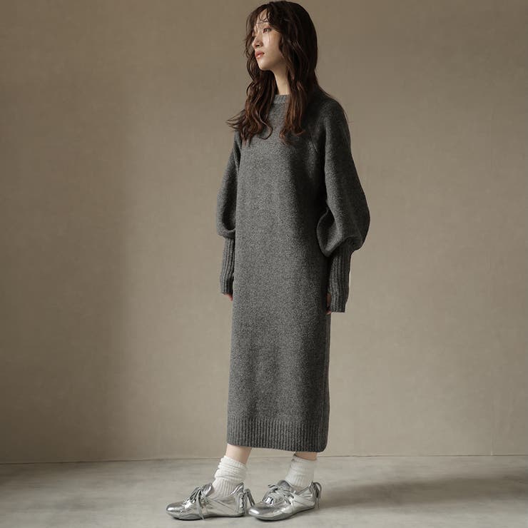 指ぬきボリューム袖クルーメランジニットワンピ | Girly Doll | 詳細画像8 