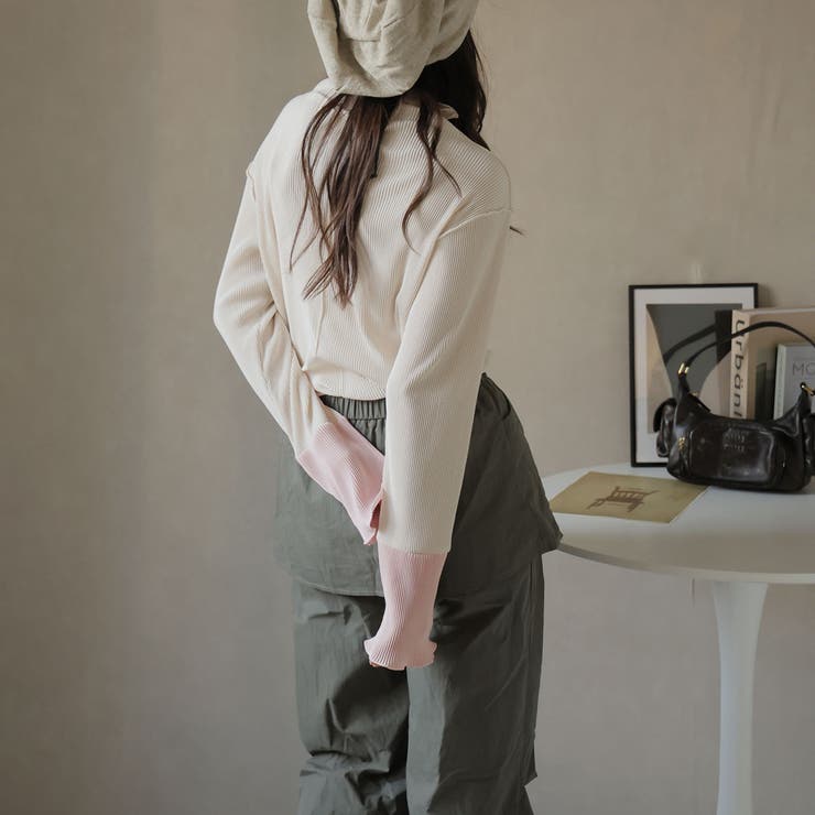 袖配色ハイネックメロープルオーバー | Girly Doll | 詳細画像9 