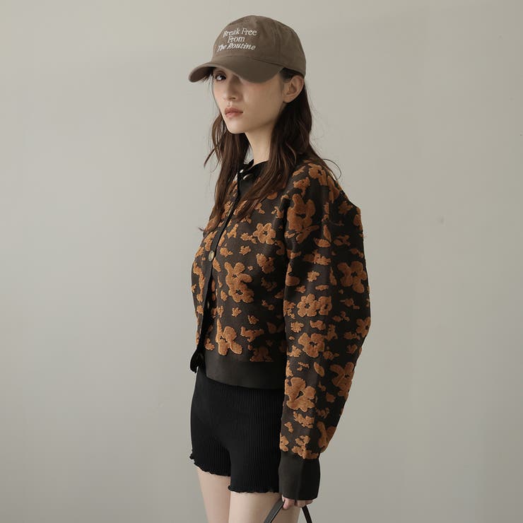 ダークブラウン | モール花柄ショートカーデ | Girly Doll