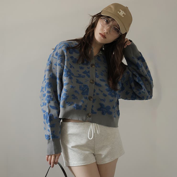 グレー | モール花柄ショートカーデ | Girly Doll