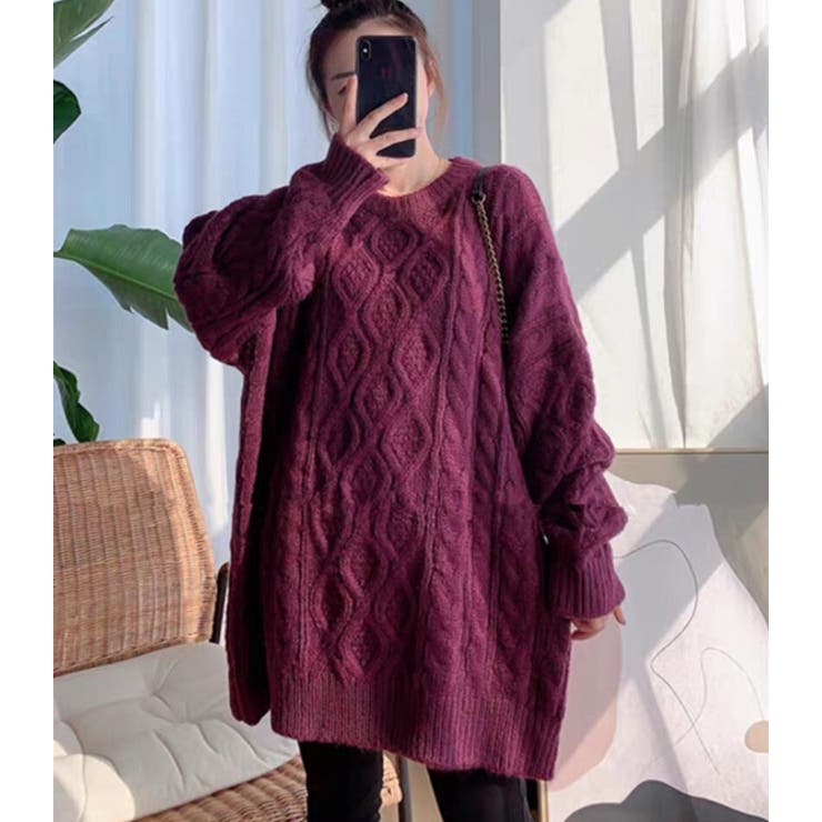 パープル | ざっくりケーブルニット・セーター【韓国ファッション】 | Doula Doula