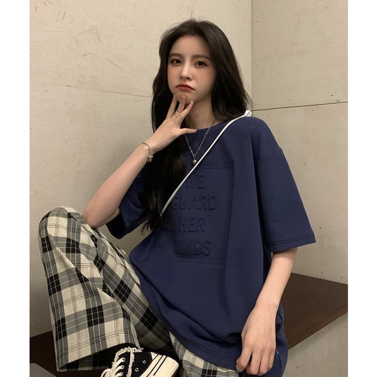 ブルー | 立体ロゴＴシャツ【韓国ファッション】 | Girly Doll