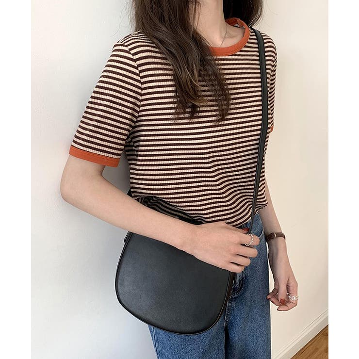 ブラウン | ボーダー半袖Ｔシャツ【韓国ファッション】 | Girly Doll