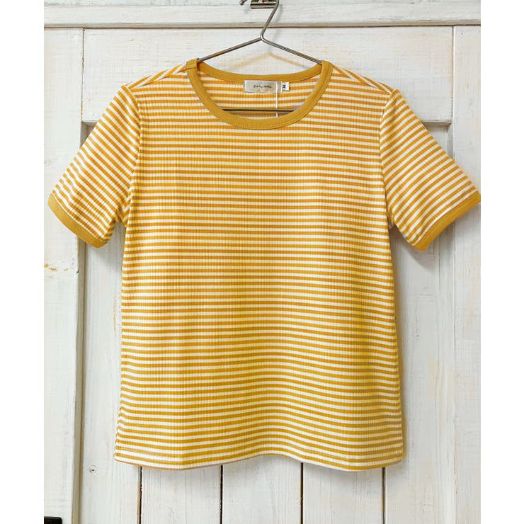 イエロー | ボーダー半袖Ｔシャツ【韓国ファッション】 | Girly Doll