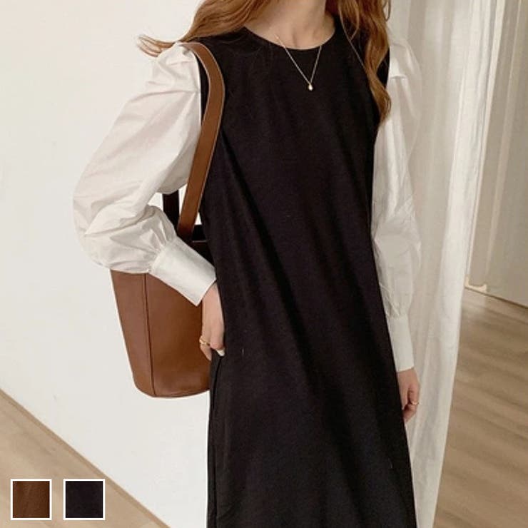 ボリューム袖ドッキングワンピース 韓国fashion 品番 Zj Girly Doll ガーリードール のレディースファッション通販 Shoplist ショップリスト