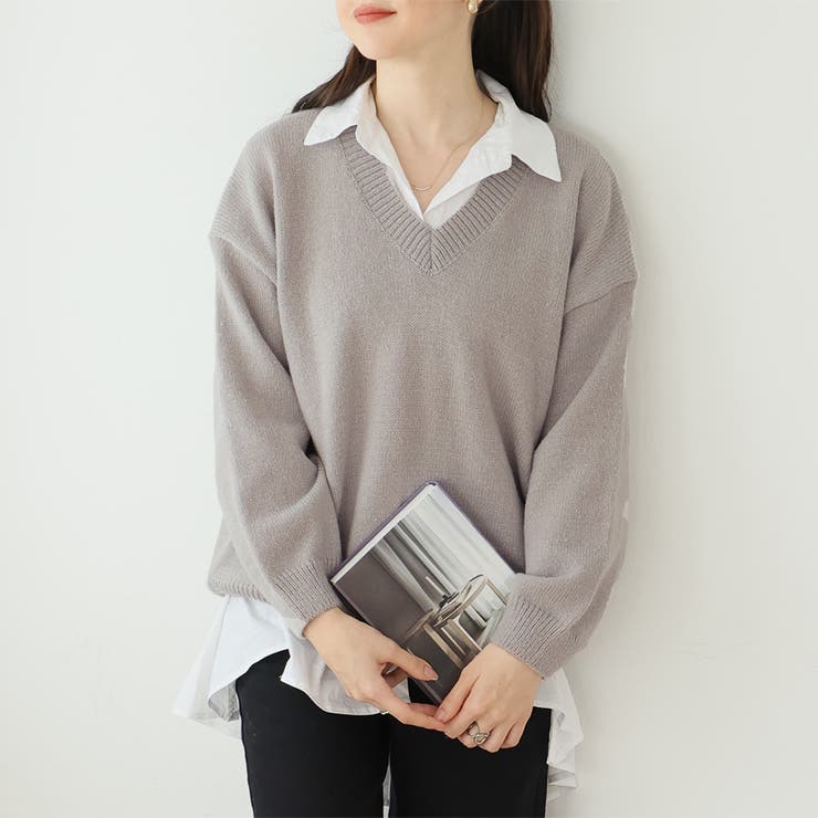 オーバーサイズVネックニット【韓国ファッション】[品番：ZJ000015125