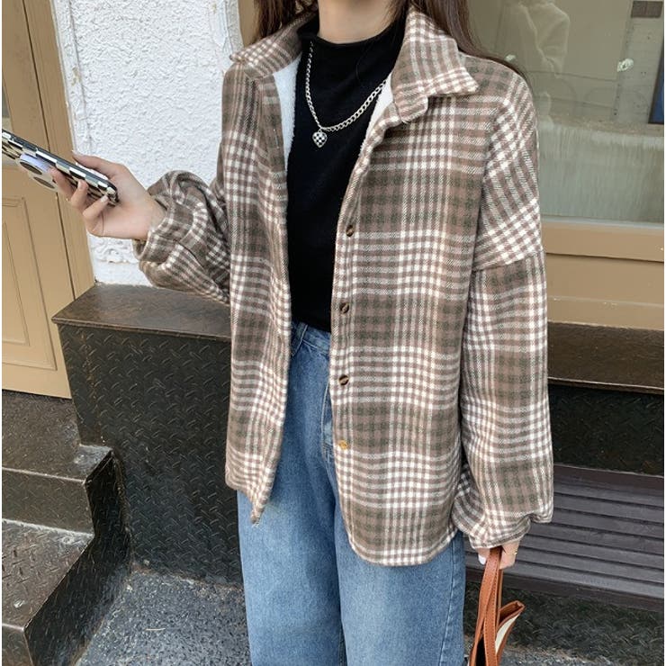 チェックシャツオーバージャケット【韓国ファッション】[品番