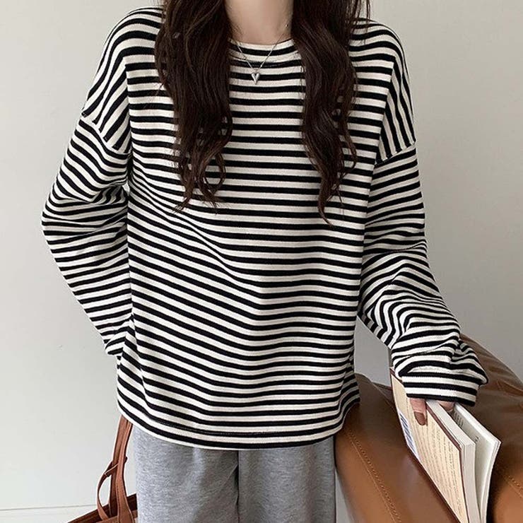 ブラック | ボーダーカットソー【韓国ファッション】【春夏新商品】 | Girly Doll