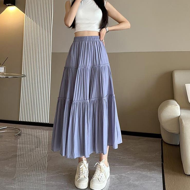 パープル | ティアードフレアスカート【韓国ファッション】 | Girly Doll