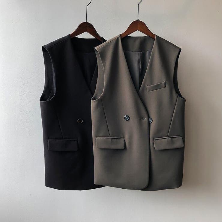 ノーカラージレ・ベスト【韓国ファッション】[品番：ZJ000022859