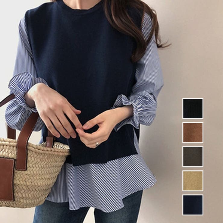 レイヤードが楽しめる！ニットベスト・ブラウス2枚セット【韓国ファッション】 | Girly Doll | 詳細画像1 