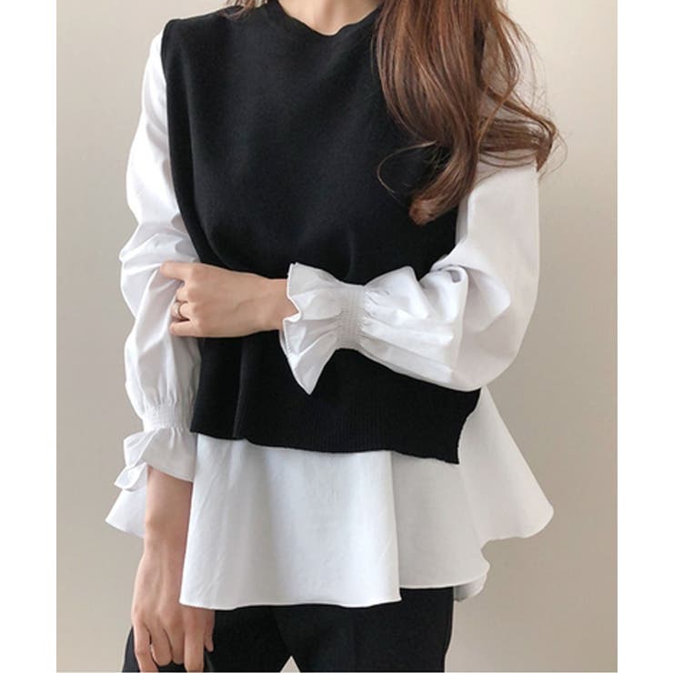 レイヤードが楽しめる！ニットベスト・ブラウス2枚セット【韓国ファッション】 | Girly Doll | 詳細画像2 