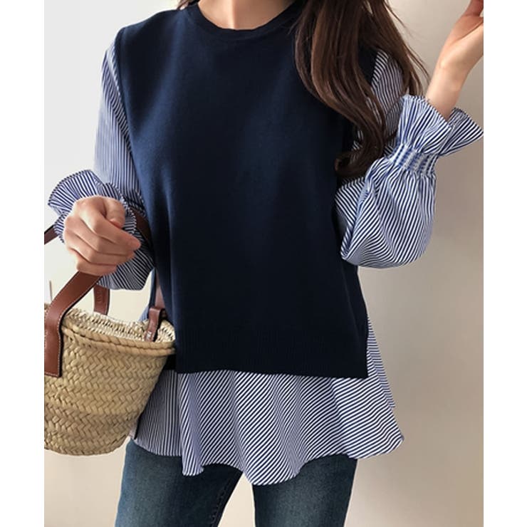 レイヤードが楽しめる！ニットベスト・ブラウス2枚セット【韓国ファッション】 | Girly Doll | 詳細画像3 