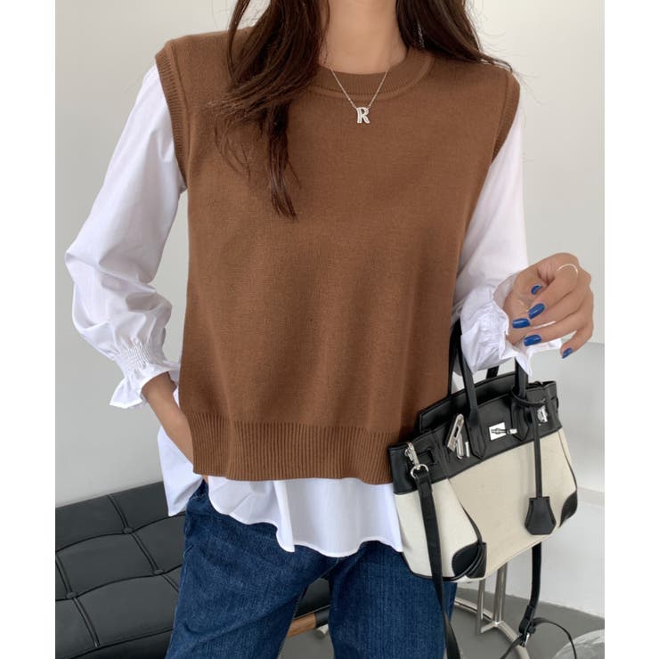 レイヤードが楽しめる！ニットベスト・ブラウス2枚セット【韓国ファッション】 | Girly Doll | 詳細画像4 