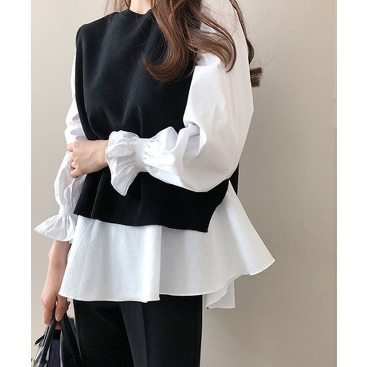 レイヤードが楽しめる！ニットベスト・ブラウス2枚セット【韓国ファッション】 | Girly Doll | 詳細画像7 