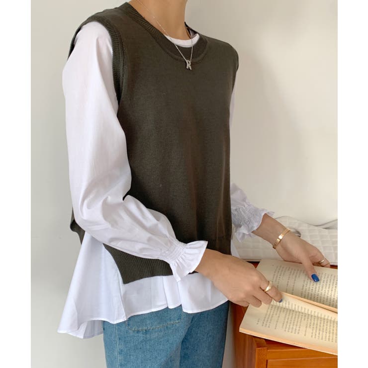 レイヤードが楽しめる！ニットベスト・ブラウス2枚セット【韓国ファッション】 | Girly Doll | 詳細画像16 