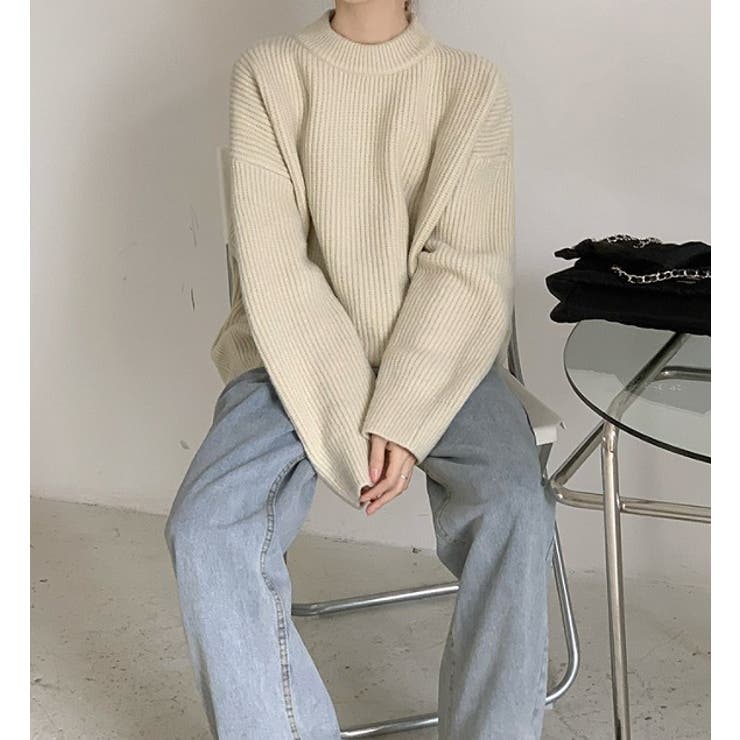 クルーネックリブオーバーニット【韓国ファッション】 | Girly Doll | 詳細画像5 