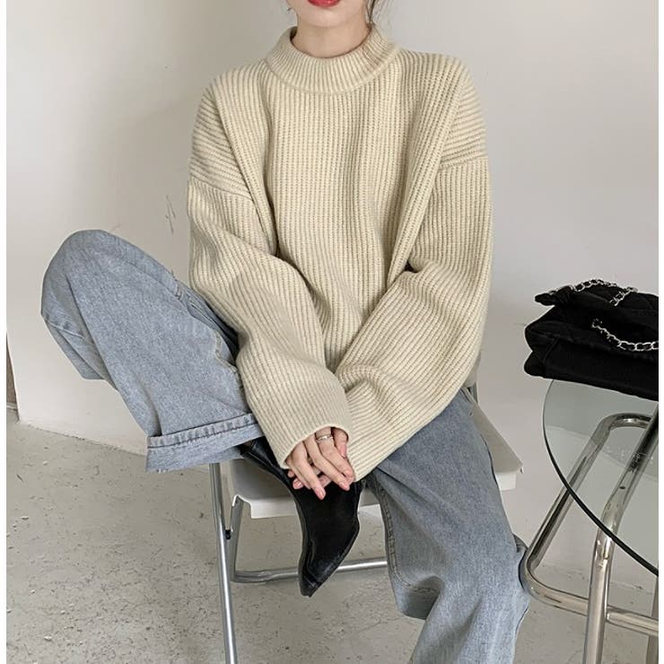 クルーネックリブオーバーニット【韓国ファッション】 | Girly Doll | 詳細画像6 