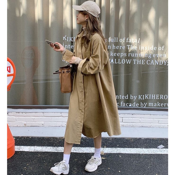 シャツワンピース 春先取りの 韓国fashion 22春夏商品