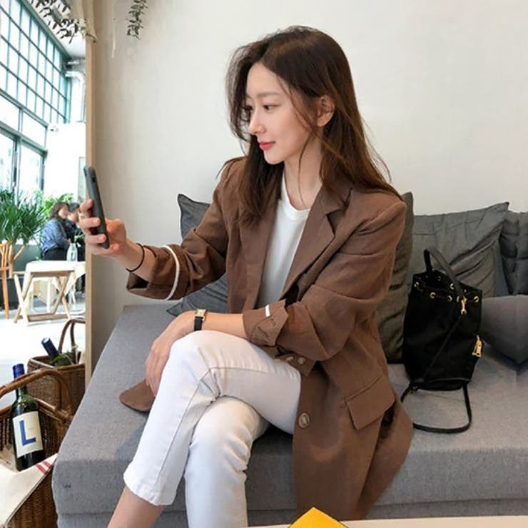 リネンライクテーラードジャケット【韓国ファッション】[品番