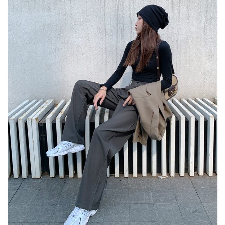 タック入りセミワイドパンツ【韓国ファッション】[品番：ZJ000017249