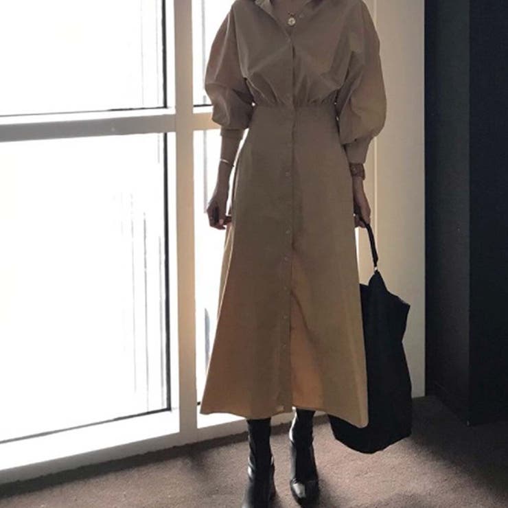 ベージュ | シャツワンピース【韓国ファッション】 | Girly Doll