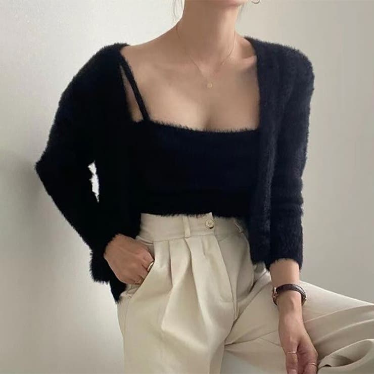 シャギーニットトップス＋カーディガン 二枚セット【韓国ファッション】 | Doula Doula | 詳細画像5 