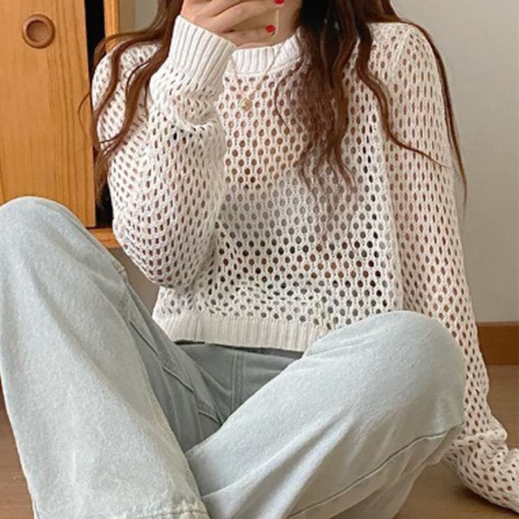 トイロメライ❁⃘*.゜ 新品☆ PAMIE kon sheer ニット セール】【アンサンブル】ざっくり編みがかわいい！メッシュ