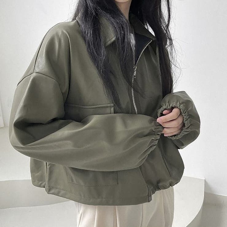 エコレザージップジャケット【韓国ファッション】[品番：ZJ000019146