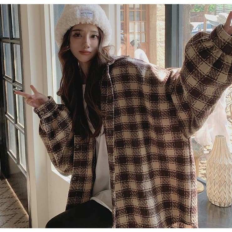 チェック柄オーバーサイズシャツ【韓国ファッション】[品番