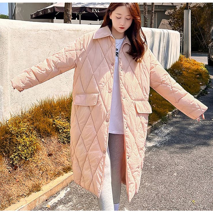 フード付きキルティングロングコート【韓国ファッション】[品番