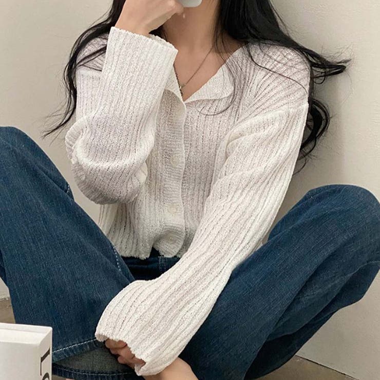 ホワイト | リブカーディガン【韓国ファッション】【春夏新商品】 | Girly Doll