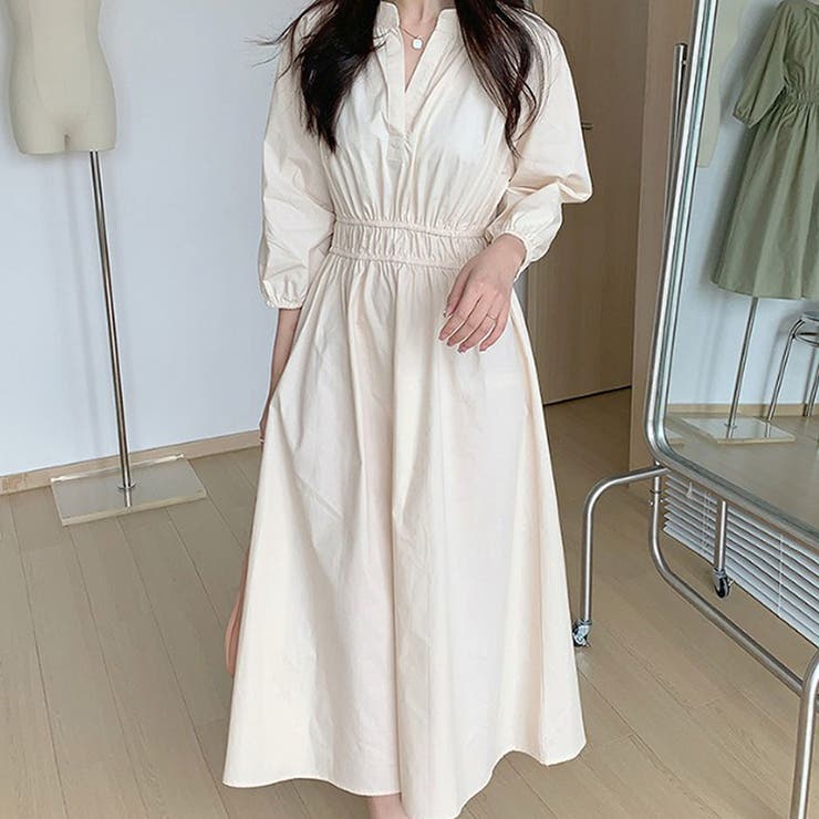 ウエストギャザーワンピース【韓国ファッション】【春夏新商品