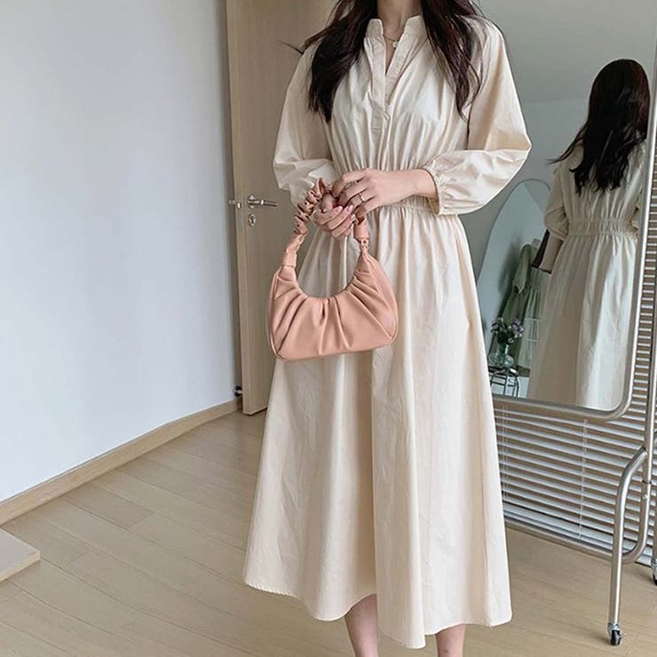 ウエストギャザーワンピース【韓国ファッション】【春夏新商品