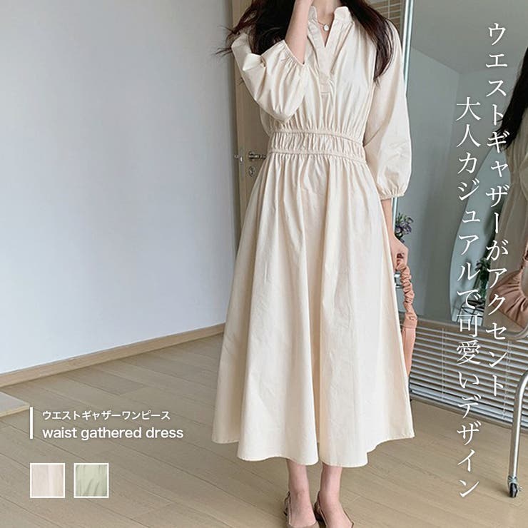 ★GLOWNY★3/4 G COMFORT DRESS (GRAY)★正規品/韓国直送料込 ウエストギャザーワンピース【韓国ファッション】【春夏新商品