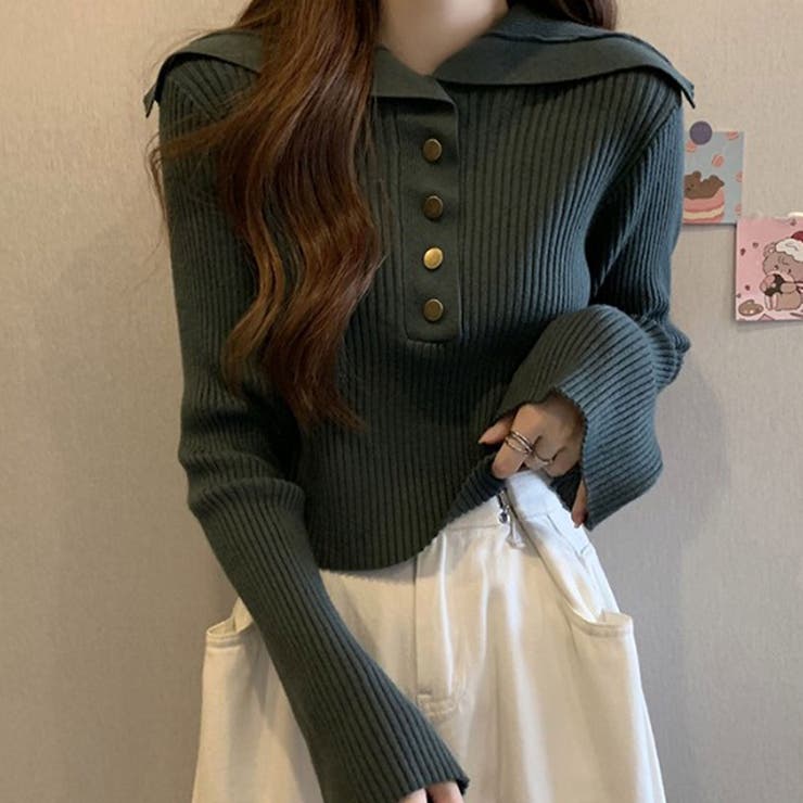 セーラーカラーニット・セーター【韓国ファッション】【春夏新商品】
