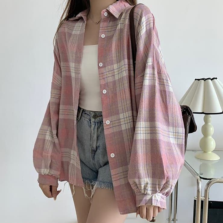 オーバーサイズ チェックシャツ【韓国ファッション】【春夏新商品】 | Doula Doula | 詳細画像4 