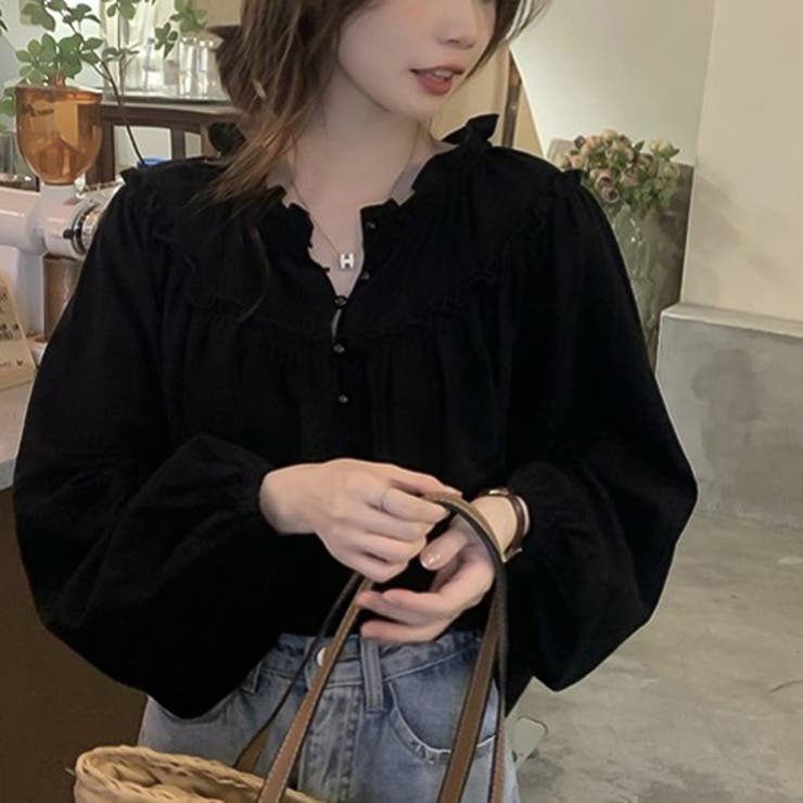 フリルブラウス　グランジ　韓国ファッション　パンク　モード系　アメカジ ジョーゼットフリルブラウス[品番：GORW0008157]｜GORGE