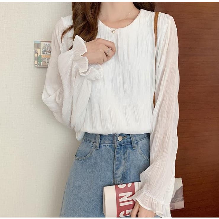 ホワイト | シャーリングシアーブラウス【韓国ファッション】【春夏新商品】 | Doula Doula