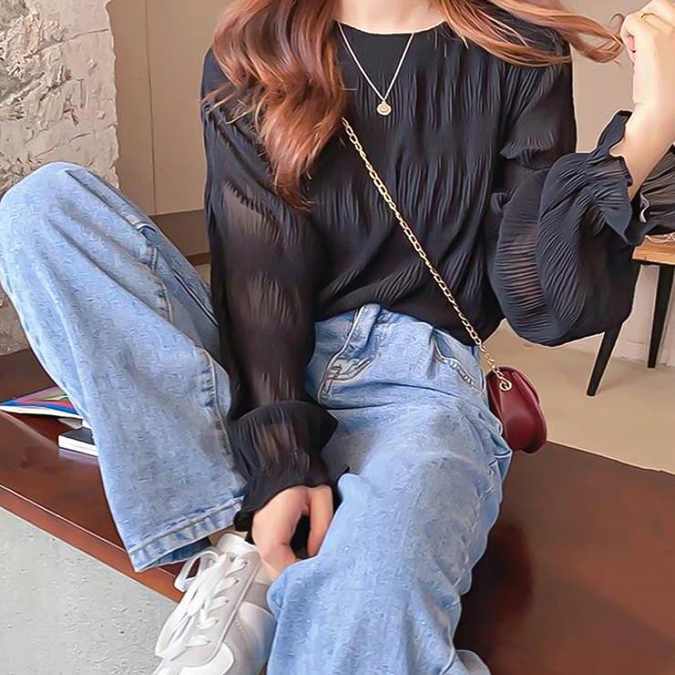 ブラック | シャーリングシアーブラウス【韓国ファッション】【春夏新商品】 | Doula Doula